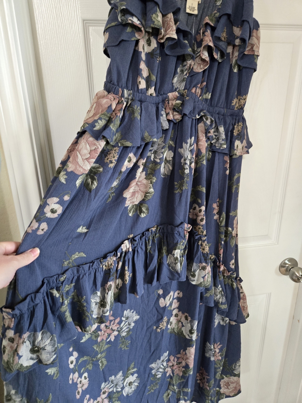torrid Navy Floral Ruffle Tiered Maxi Dress with Pink Accents - Picture 4 of 10